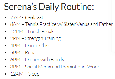 La Routine de travail de Serena Williams. Comment creer une routine d'etude pour votre enfant?